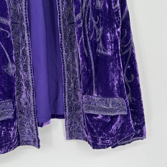 Chico's Jacket Womens Large Purple Velvet Embroidered Open Front Blazer Boho - Picture 3 of 10